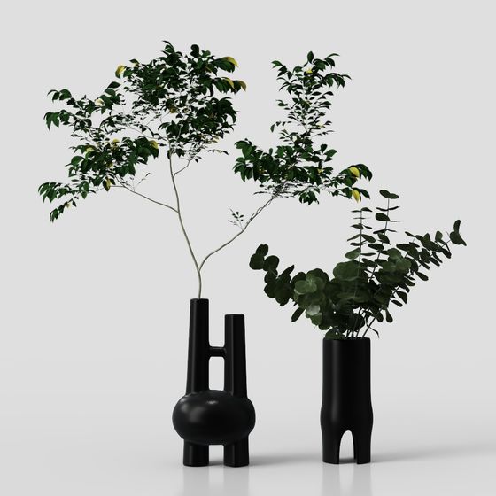 Elegant Low-Poly Plant 3D model with Artistic Black Vase