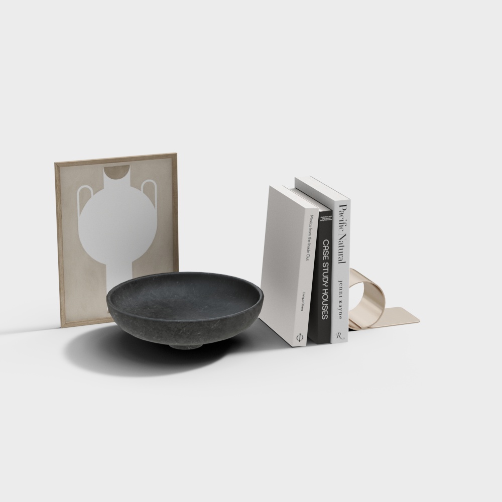 Minimalist Bowl and Bookshelf Set 3D model