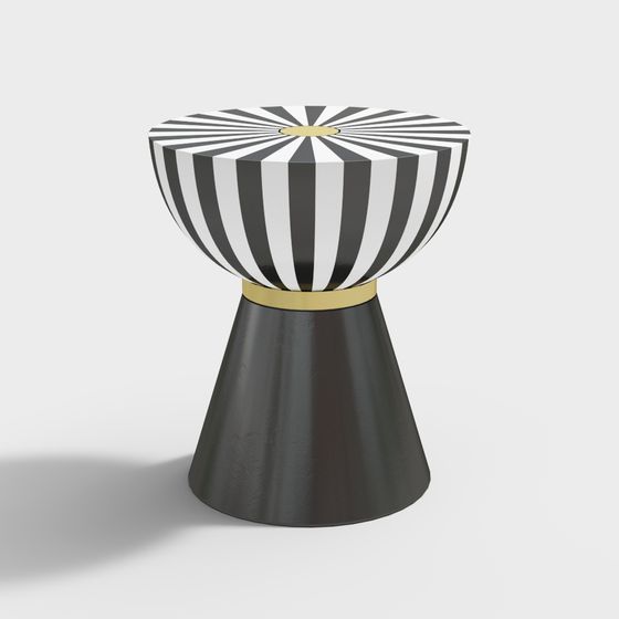 Black and White Striped Low-Poly Stool 3D model