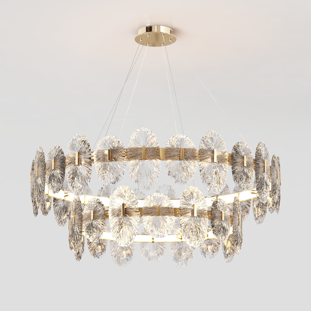 Elegant Low-Polygon Chandelier 3D Model – Golden Crystal Design