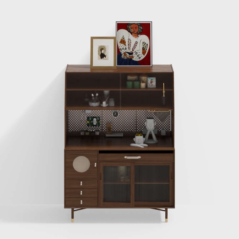 Mid-Century Modern Display Cabinet 3D Model – Wood & Glass