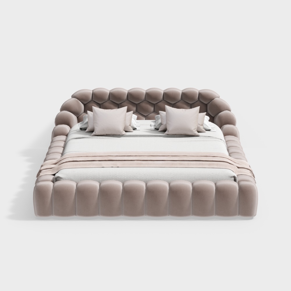 Elegant Low-Poly Bed 3D Model – Beige Leather Design