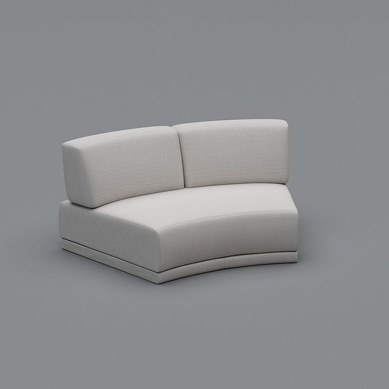 Modern curved white fabric sofa with two back cushions on grey background