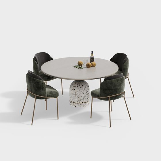 Elegant Modern Vintage Dining Table Set 3D model