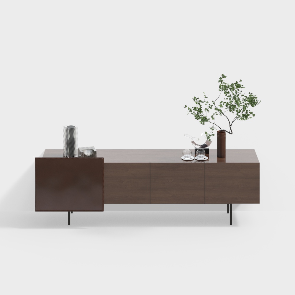 Modern Sideboard 3D Model – Dark Wood & Metal