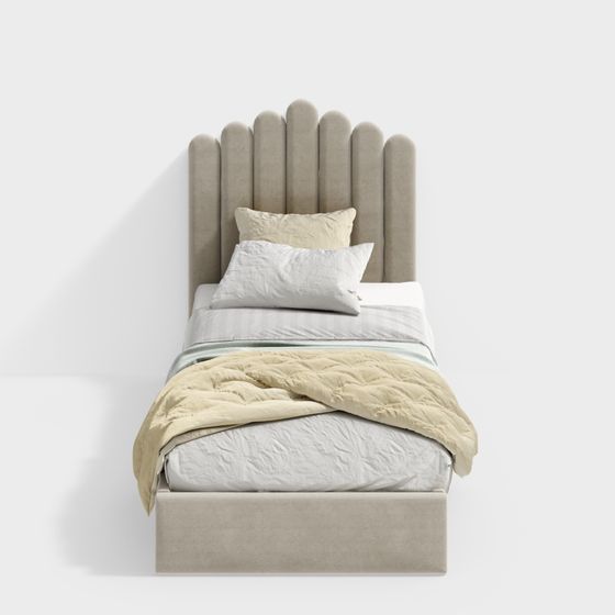 Chic Upholstered Bed 3D model for Modern Interiors