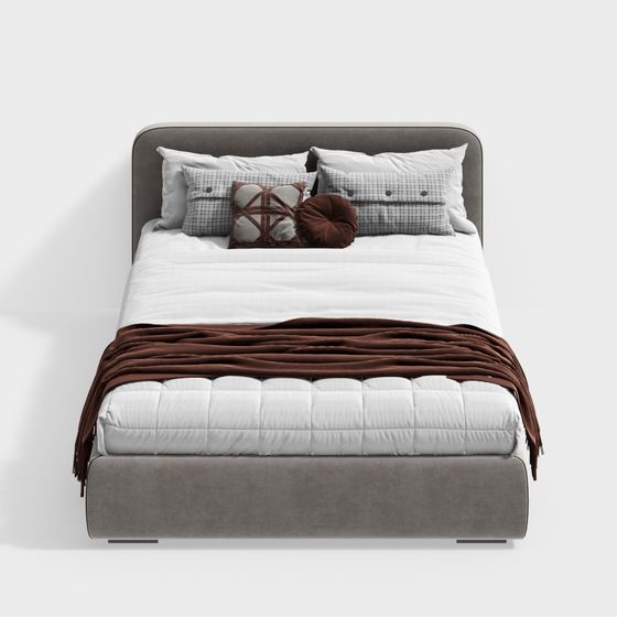 Modern Single Bed 3D Model in Gray