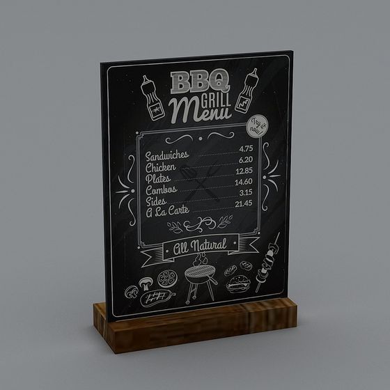 Vintage BBQ Grill Menu Board 3D model