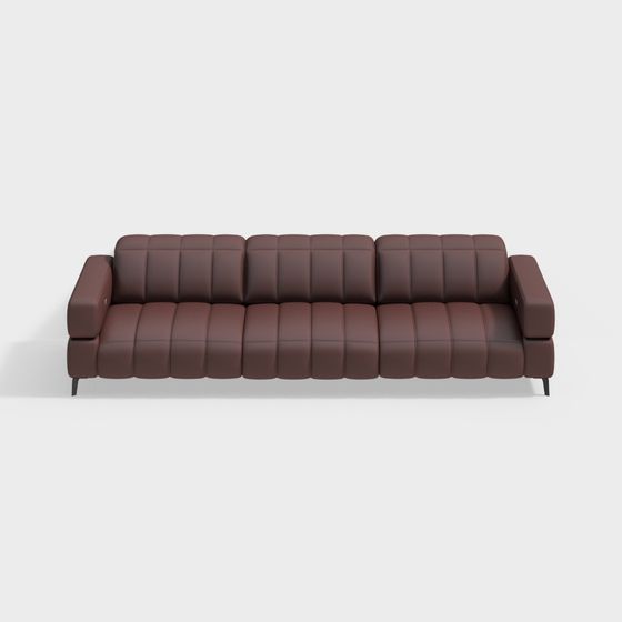 Elegant Brown Leather Sofa 3D model