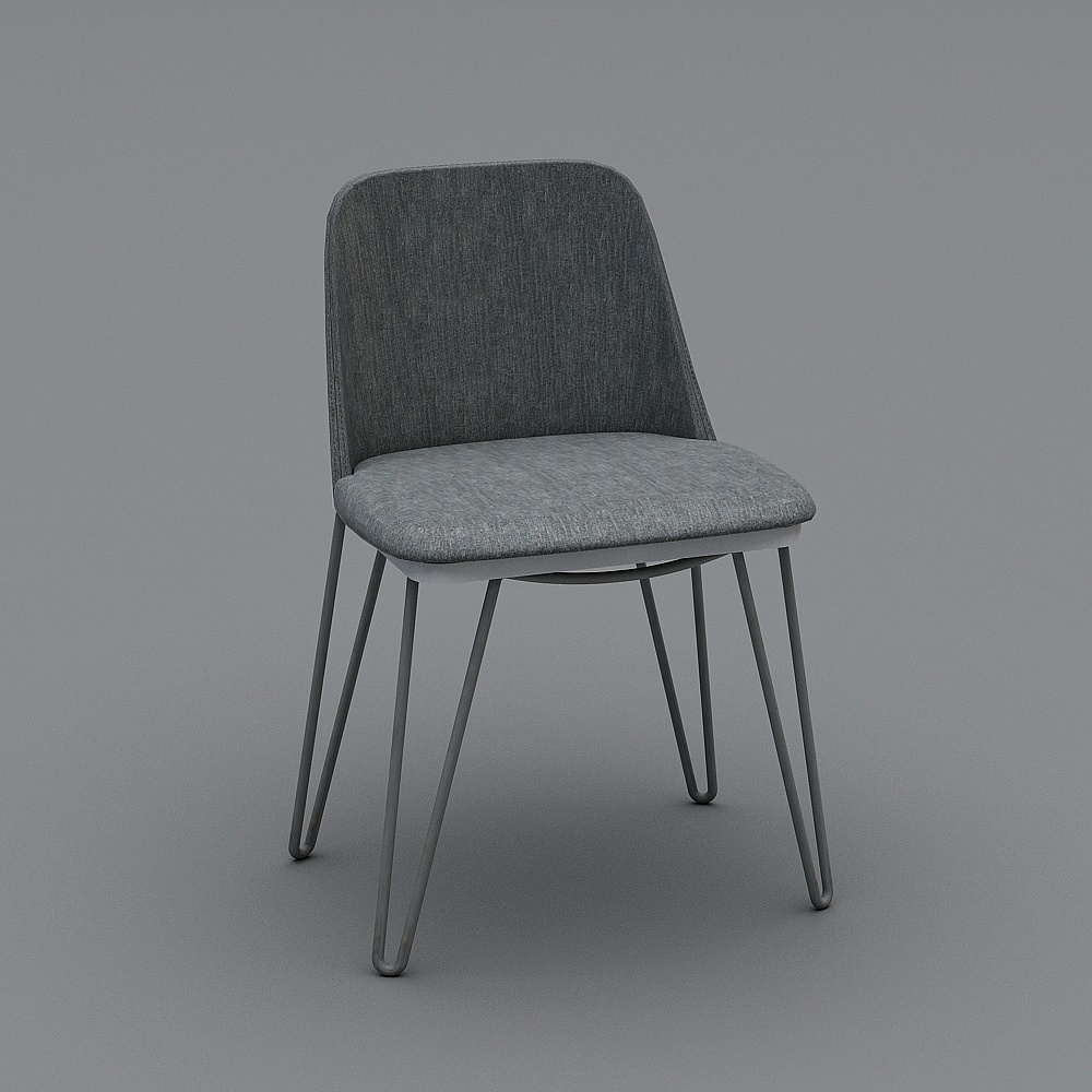 Modern grey fabric dining chair with metal legs on grey background