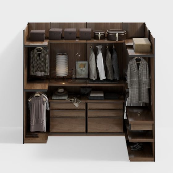 Scandinavian Wardrobe Corner 3D Model in Brown Finish