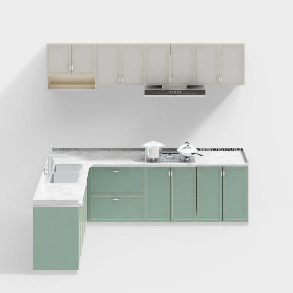 Elegant Low-Polygon Kitchen 3D Model – Marble & Gold