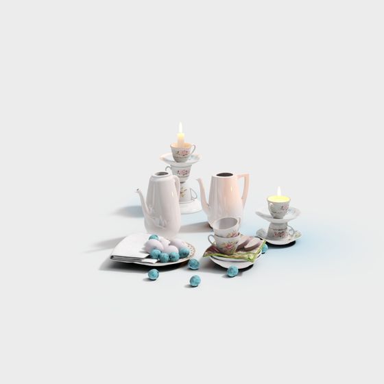 Elegant Tea Set 3D Model in Soft Morning Light