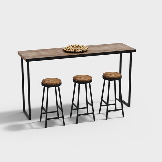 Industrial Bar Table and Stools 3D model