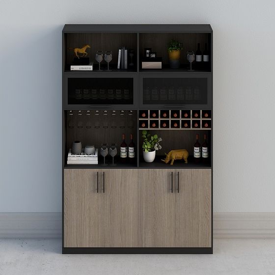 Stylish Low-Polygon Wine Cabinet 3D model