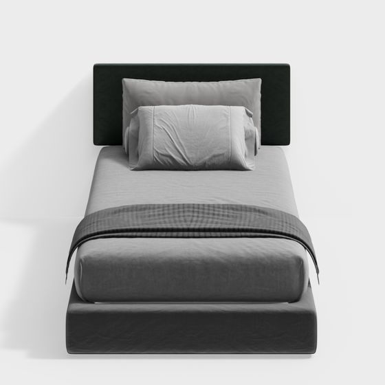Gray Hotel Single Bed 3D Model