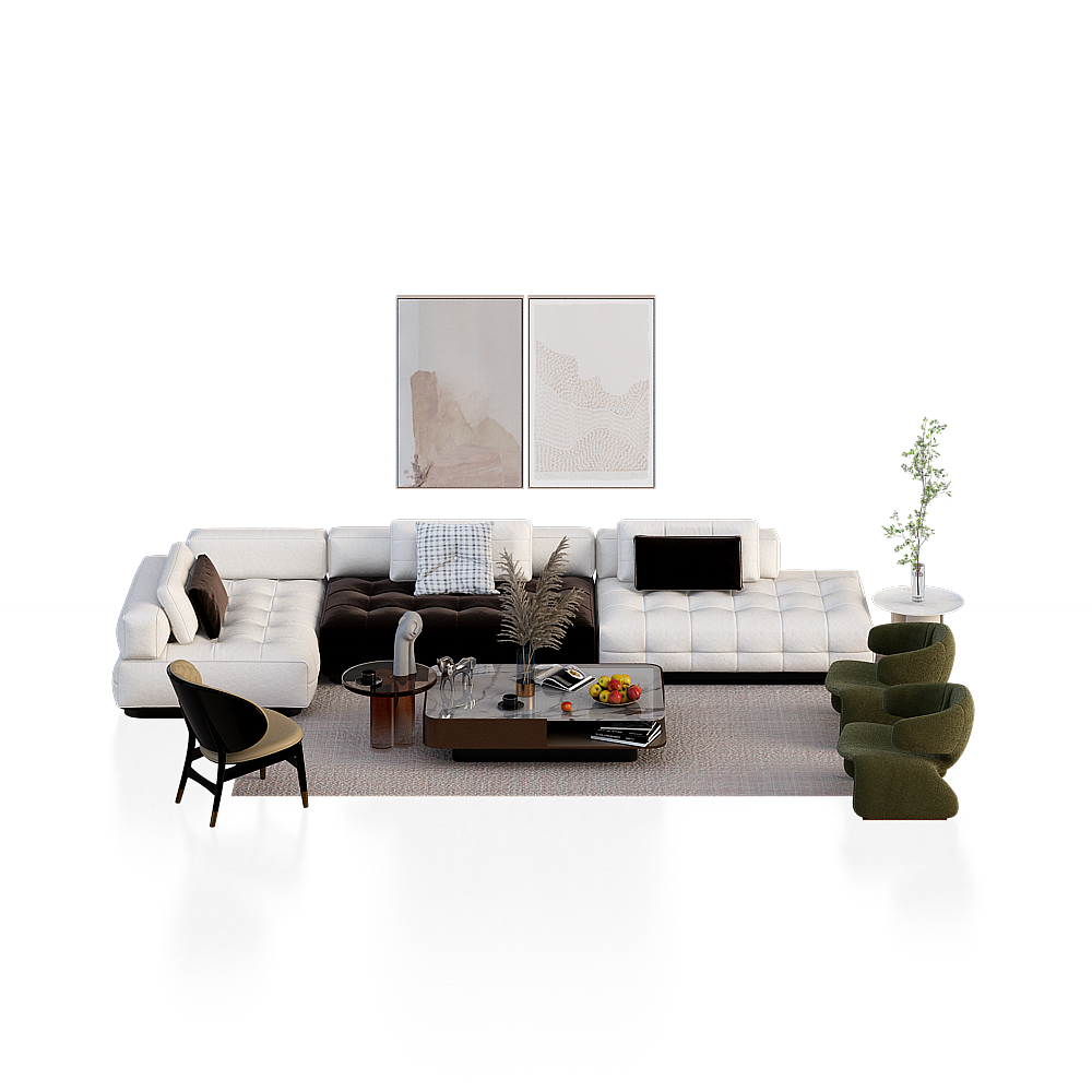 Modern Black Sofa Set 3D Model – Contemporary Design