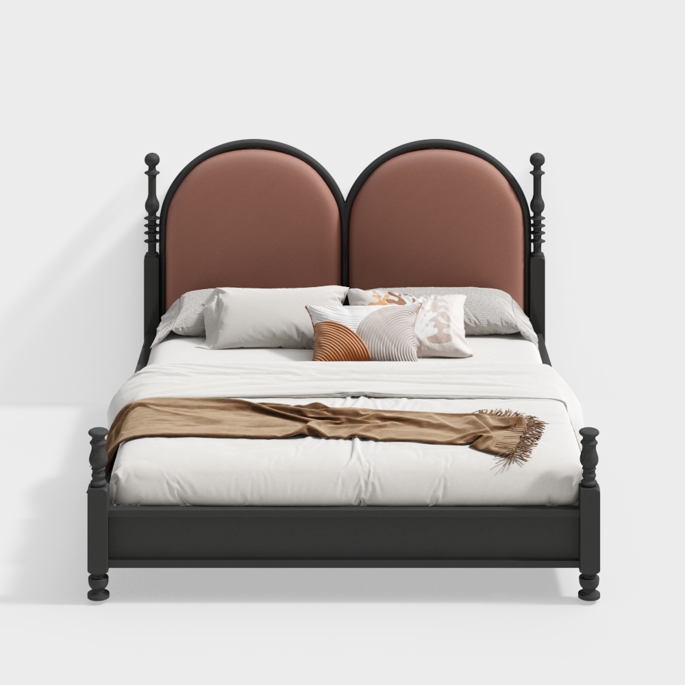 Vintage Bed 3D Model – Classic Oak Frame Design