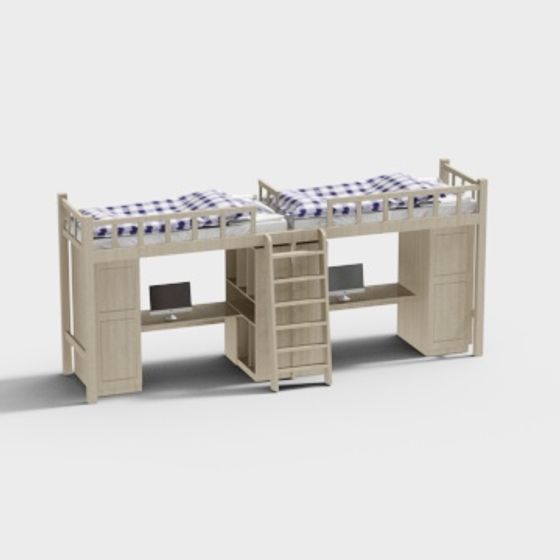 Stylish Low-Poly Bunk Bed Studio 3D model