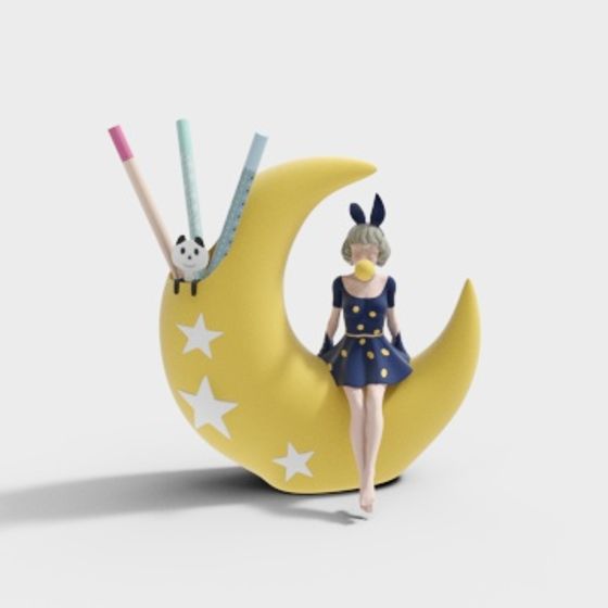 Whimsical Moonlit Pencil Holder 3D model for Creative Projects