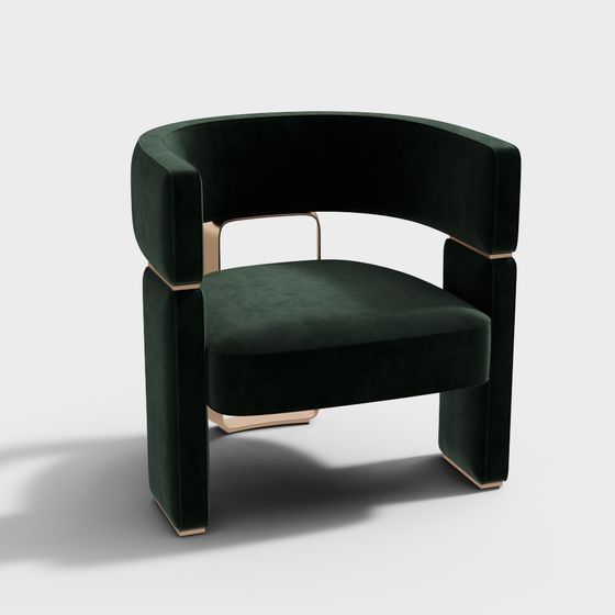 Deep Green Velvet Chair 3D model