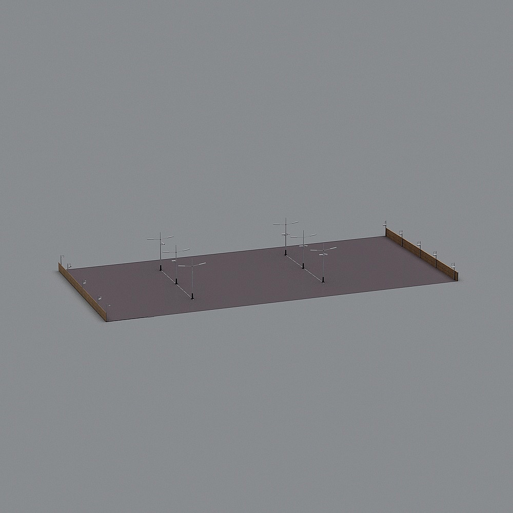 Large rectangular floor panel with metal stands and wooden edges on grey background