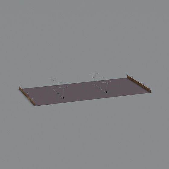 Large rectangular floor panel with metal stands and wooden edges on grey background