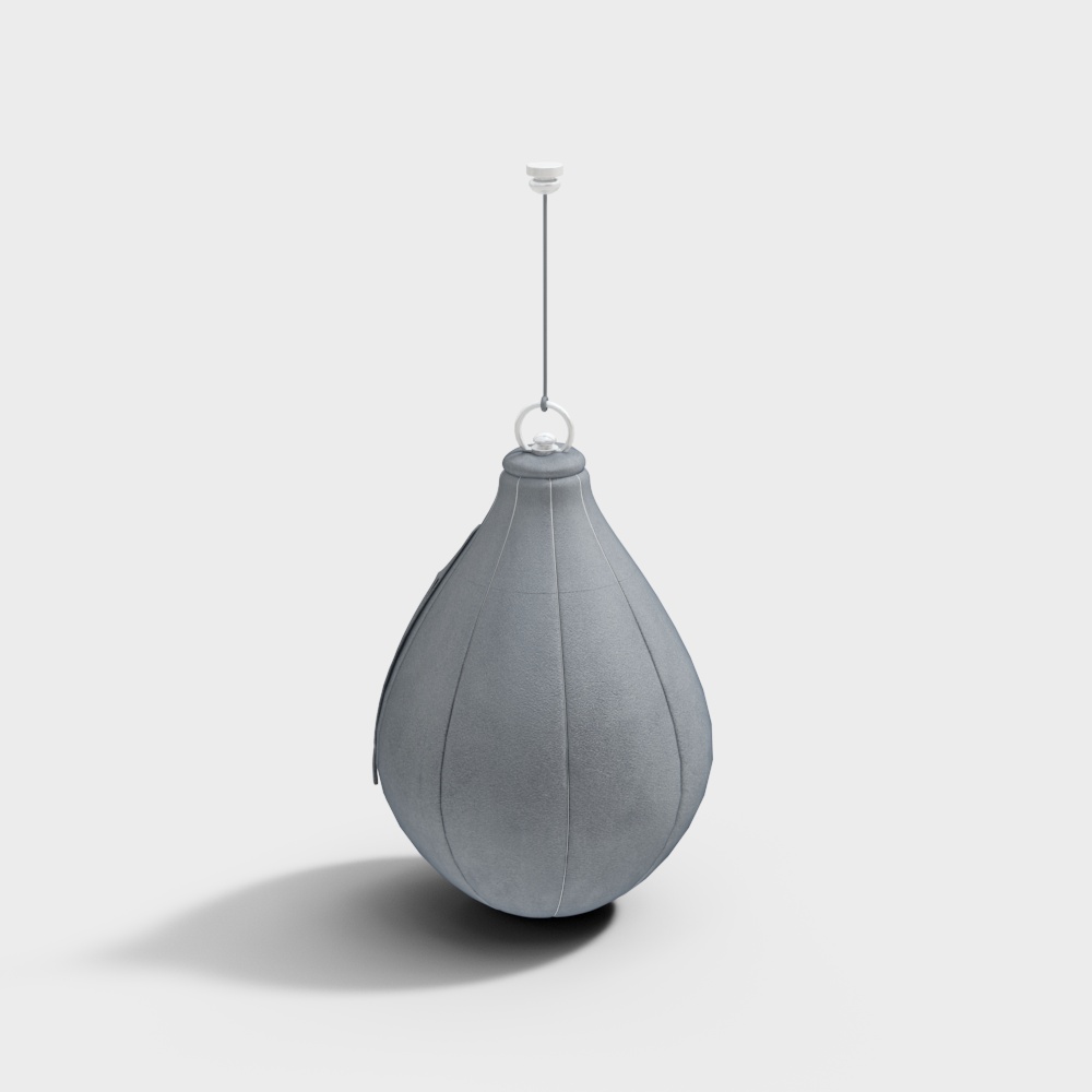 Modern grey leather teardrop pendant ceiling light with visible stitching on white background
