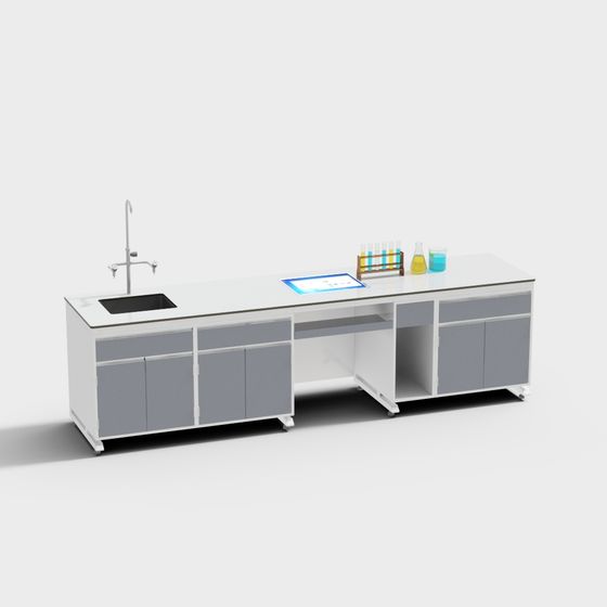 Modern Laboratory Test Bench 3D Model in Gray