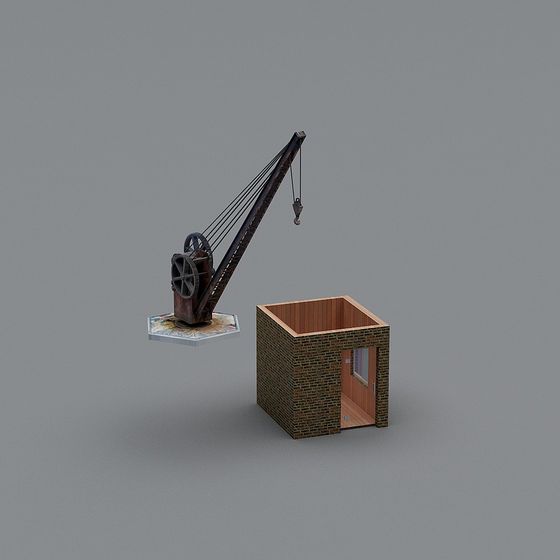Vintage Crane with Brick Cottage 3D model