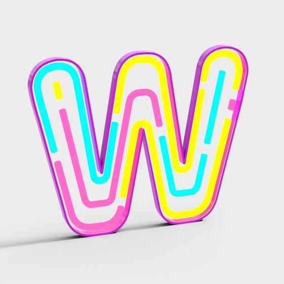 Stylish Neon Letter 'W' 3D model for Creative Projects