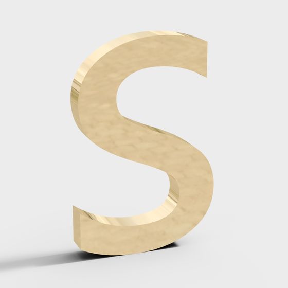 Golden Letter 'S' 3D Model with Low Poly Design