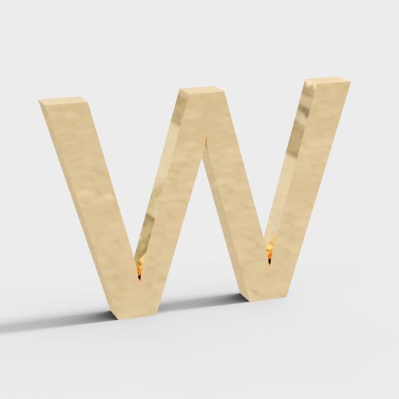 Elegant Gold Letter 'W' 3D model