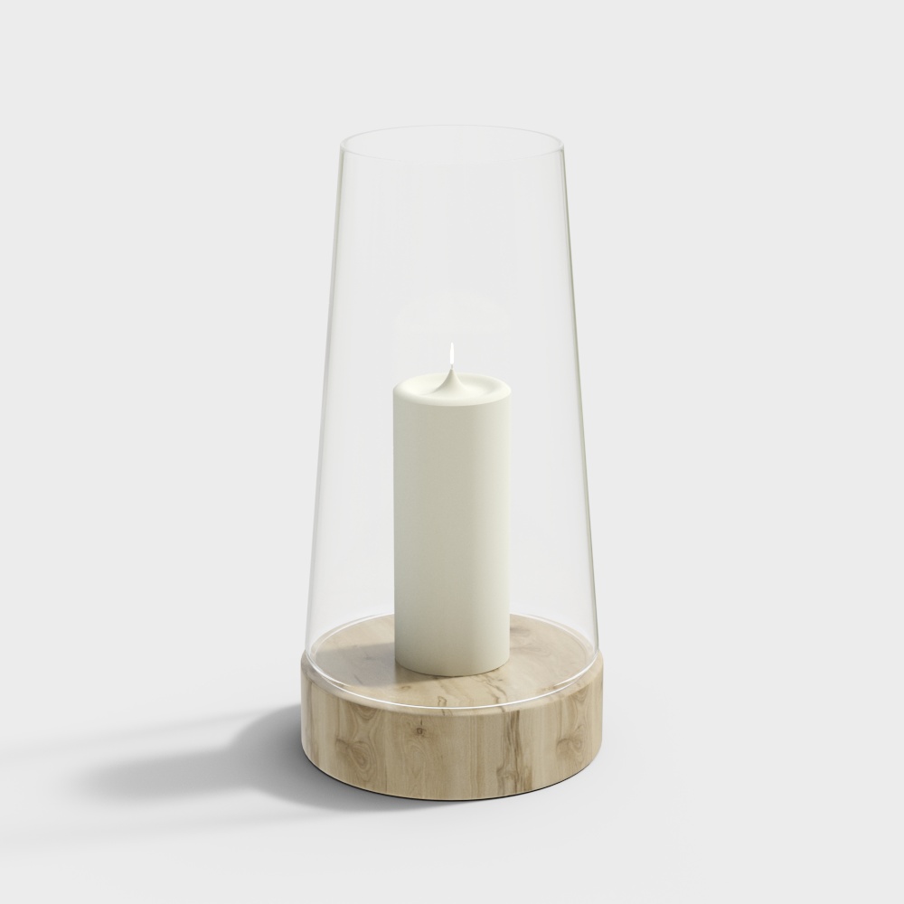 Elegant Wind Lamp 3D Model – Glass Shade & Wooden Base
