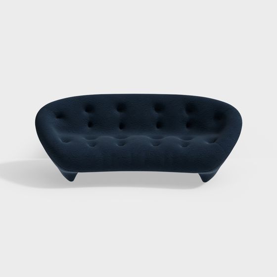 Stylish Low Poly Navy Blue Sofa 3D Model