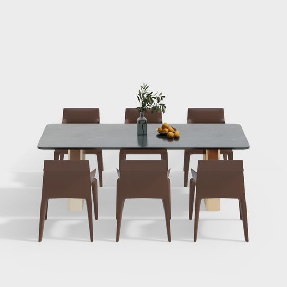 Modern Low-Poly Dining Table and Chair Set 3D model