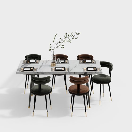 Elegant 3D Model Dining Table and Chairs Set