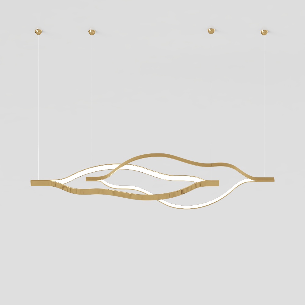 Flowing Light Pendant Lamp 3D Model – Elegant Gold Finish