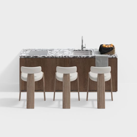 Stylish Low-Polygon Kitchen Island 3D model