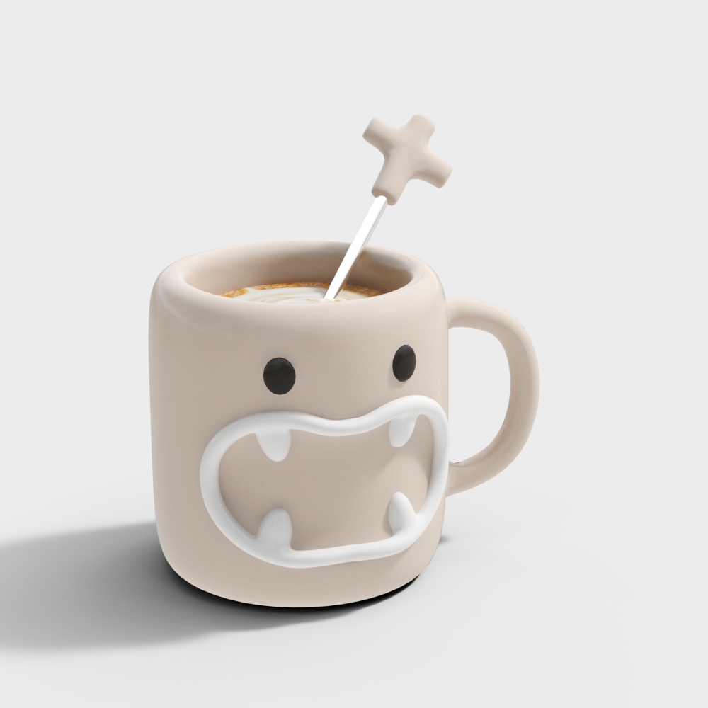 Smiling Coffee Cup 3D Model – Low-Poly Fun Design