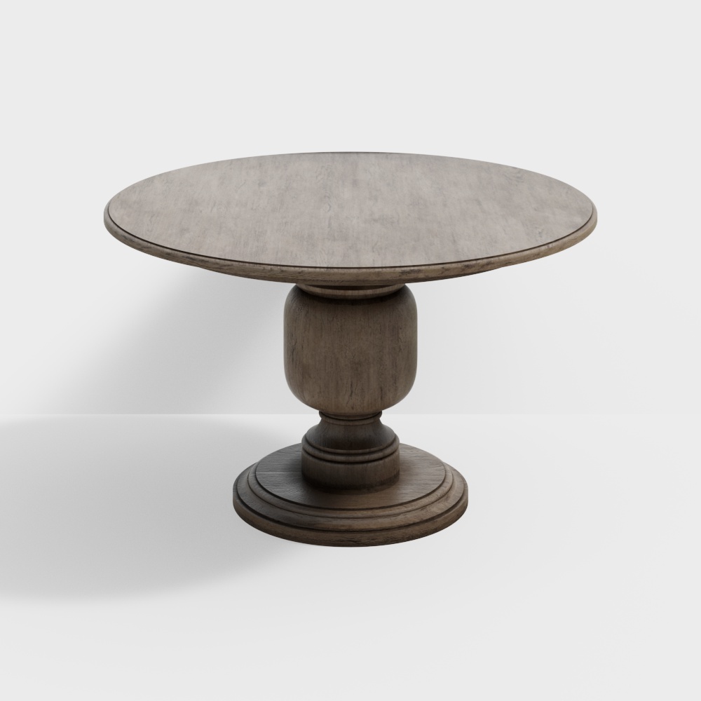 Stylish Vintage Round Table 3D Model – Marble & Wood