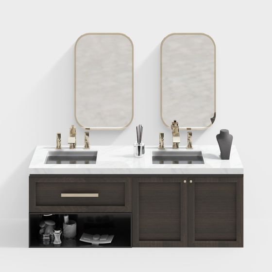 Elegant Dual-Top Bathroom Vanity 3D model