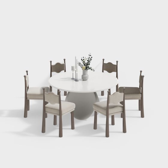 Modern Round Table and Six Chairs 3D model