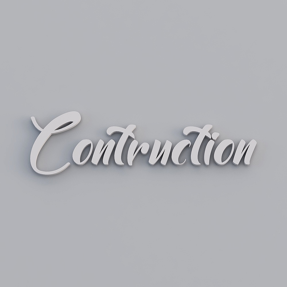 White cursive construction text sign with shadow on grey background