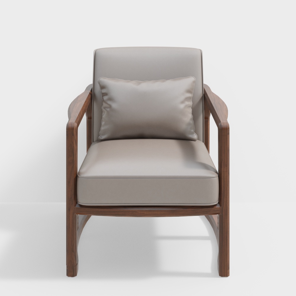 Cozy Lounge Chair 3D Model – Dark Wood and Gray Fabric