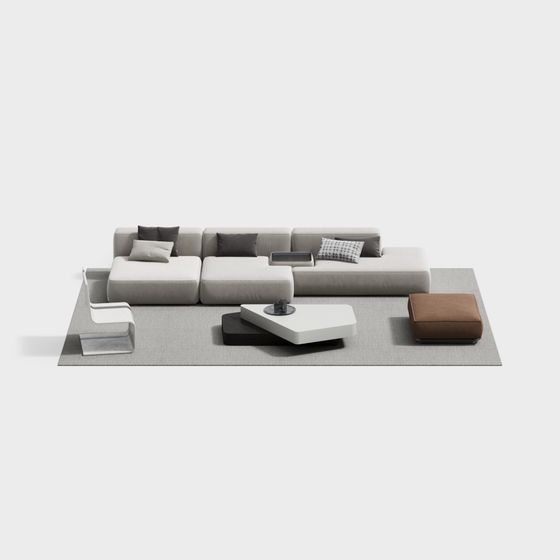 Italian Minimalist Fabric Sectional Sofa 3D Model in Gray