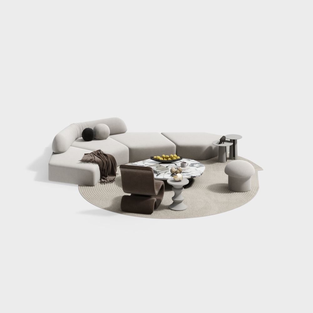 Cream Style Fabric Sectional Sofa