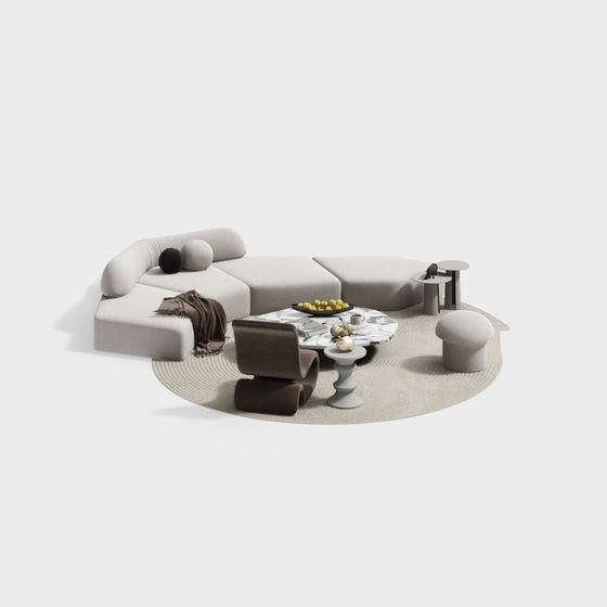 크림 스타일 패브릭 단면 소파