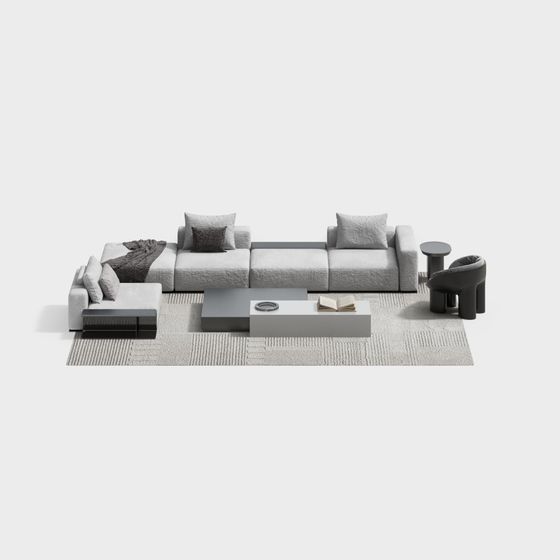 Italian Minimalist Fabric Sectional Sofa 3D Model in Gray