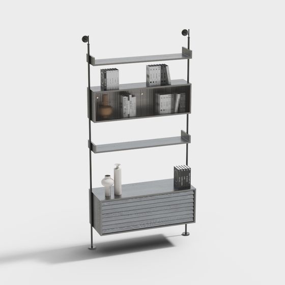 Minimalist Low-Poly Bookshelf 3D Model for Modern Spaces